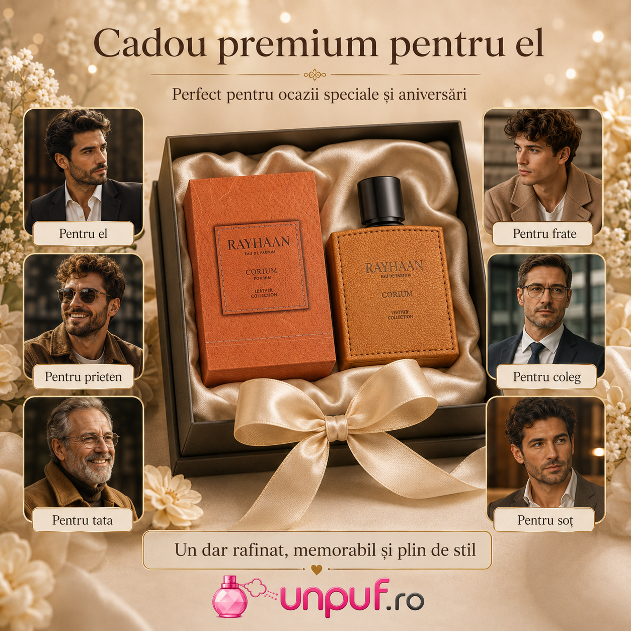 Parfum Arăbesc Rayhaan Corium pentru bărbați, flacon maro cu aspect de piele, Leather Collection, aromă caldă și memorabilă